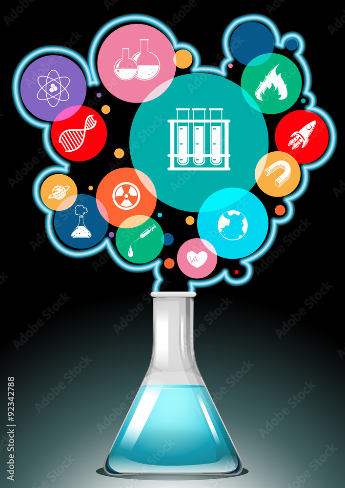 Infographic with science symbols