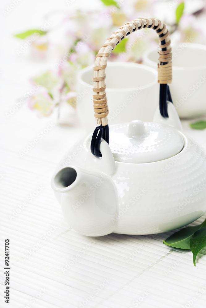 Chinese Tea Set and pink sakura blossom