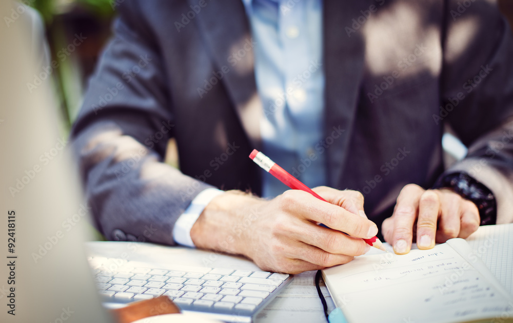 Business Man Hands Writing Notes Concept