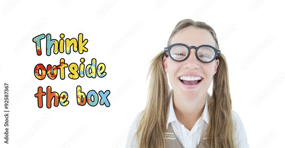 Composite image of female geeky hipster smiling at camera