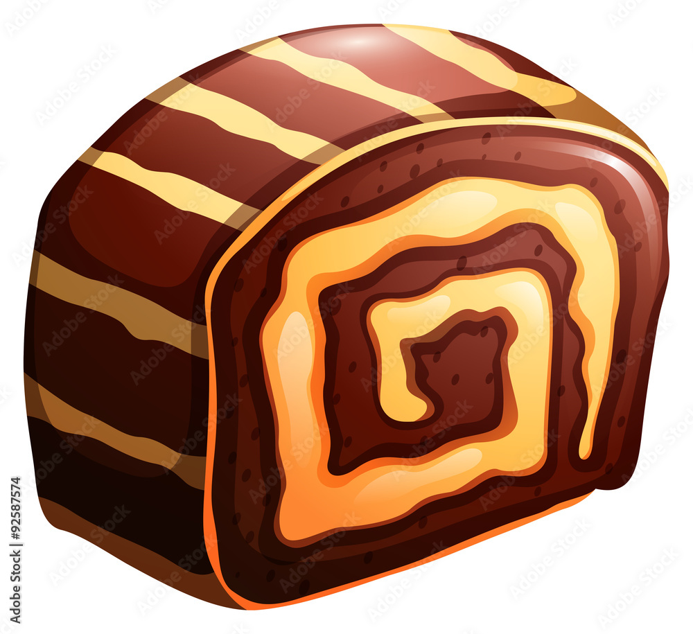 Cake roll chocolate and vanilla flavor