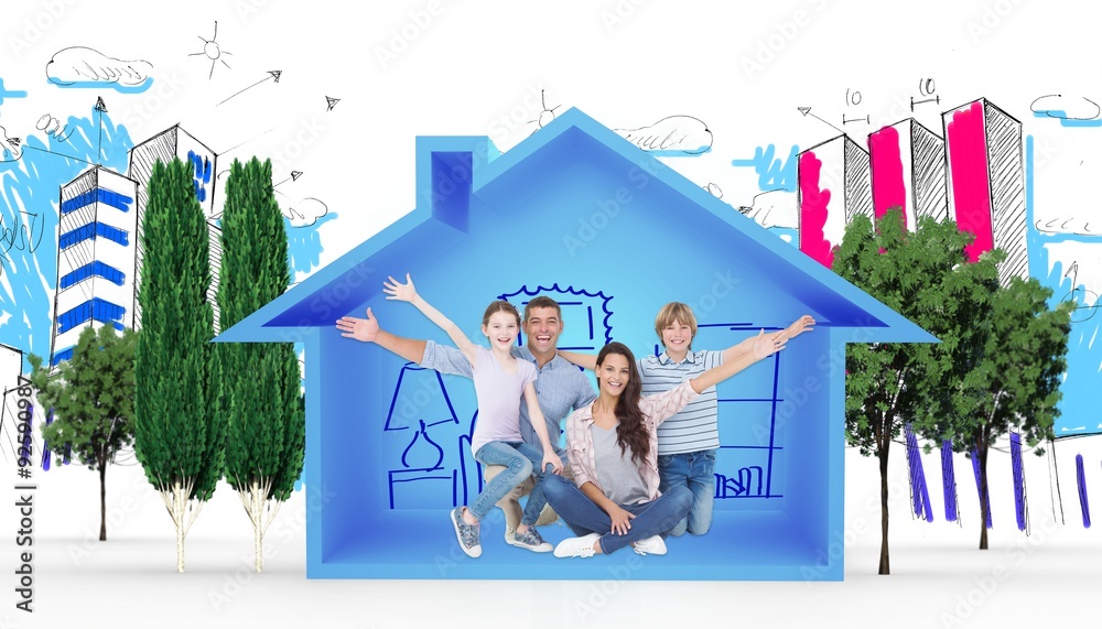 Composite image of happy family with arms outstretched