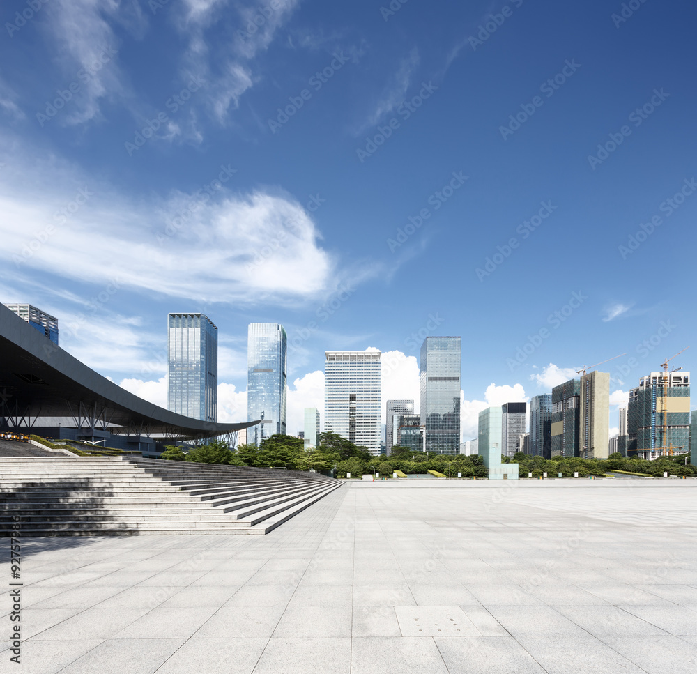 modern square and skyscrapers