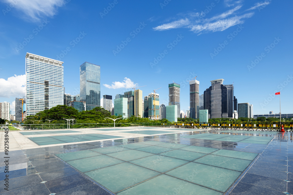 modern square and skyscrapers