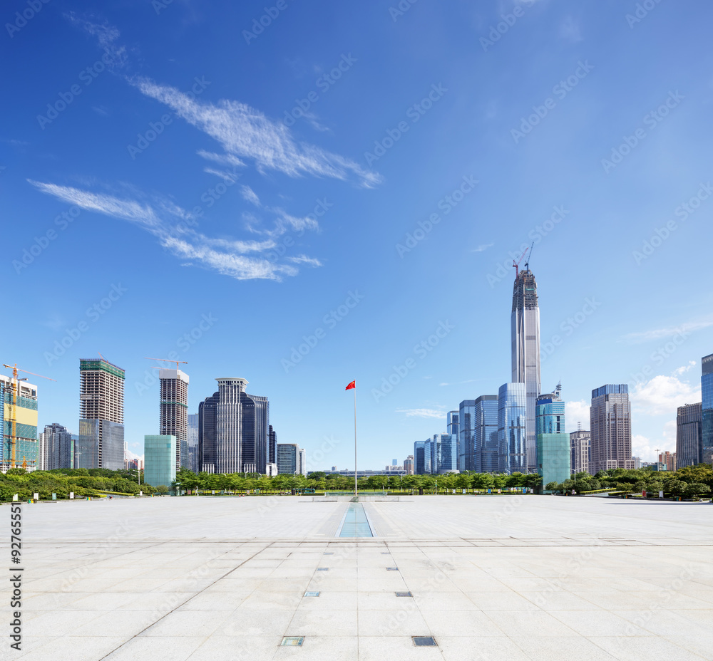 modern square and skyscrapers