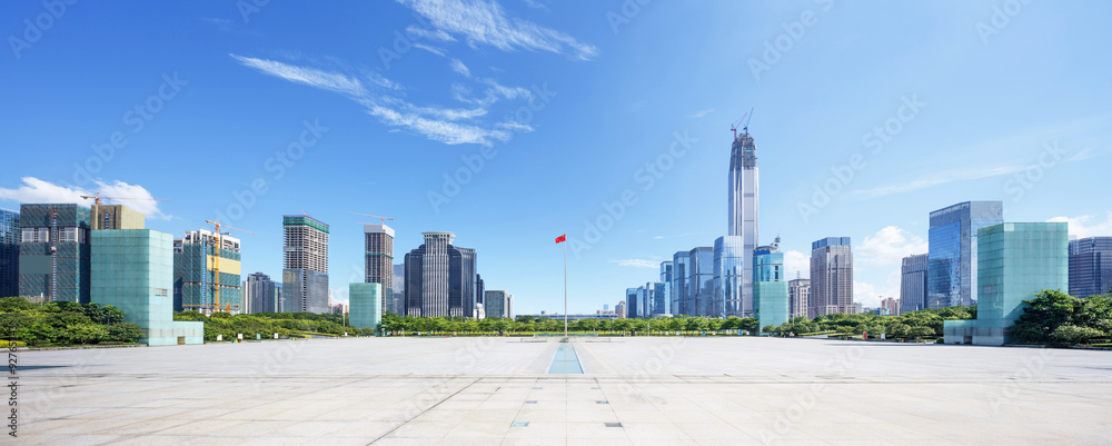 modern square and skyscrapers