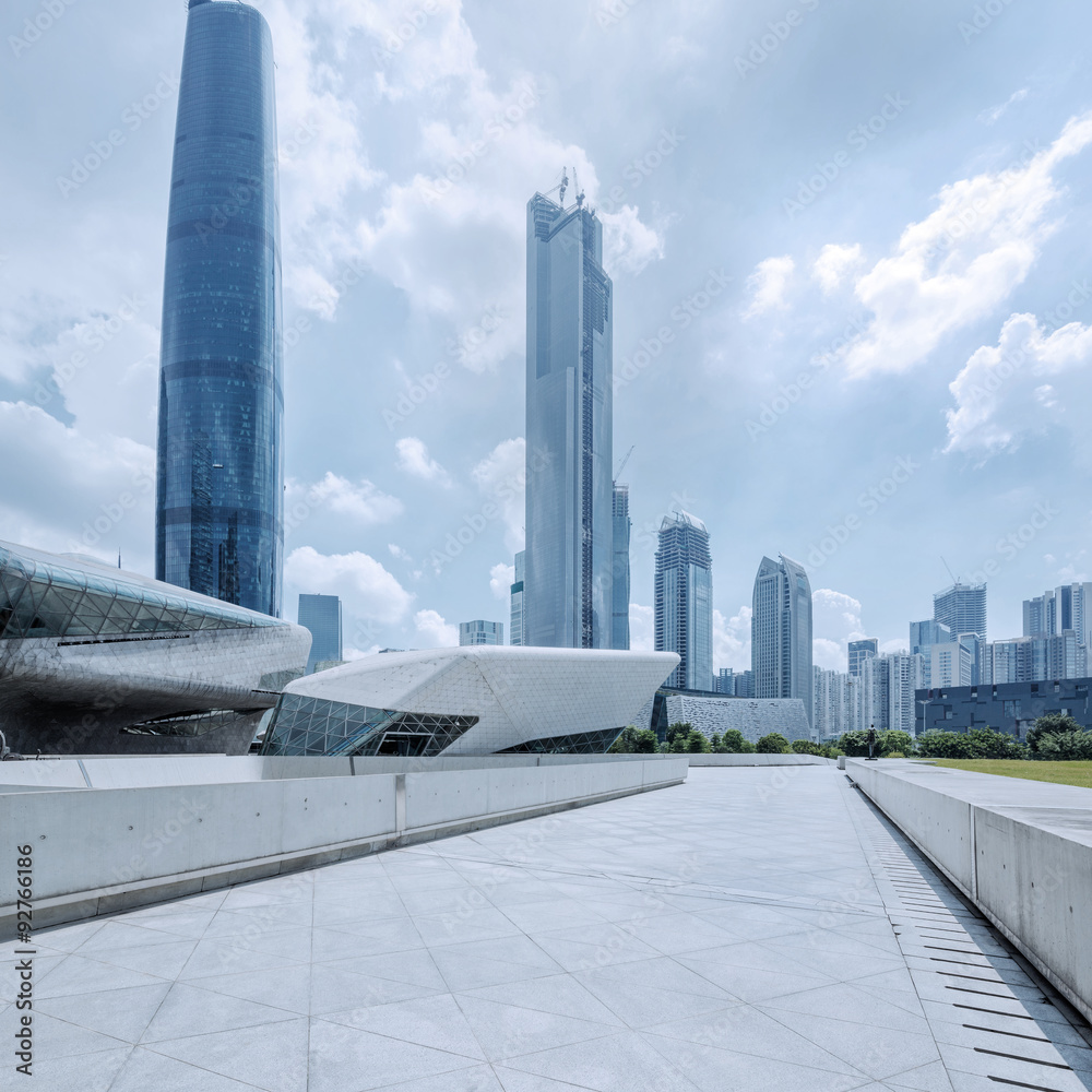 modern square and skyscrapers