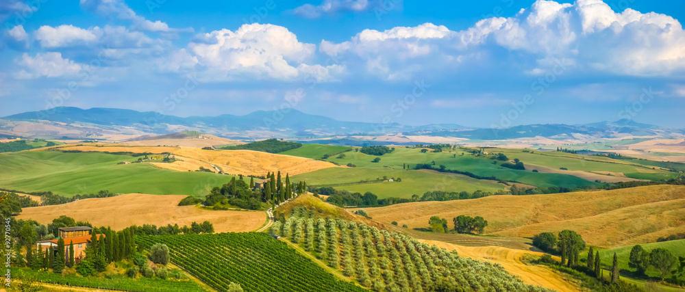 Scenic Tuscany landscape at sunset, Val dOrcia, Italy