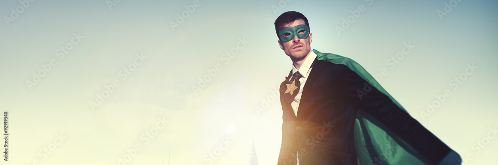 Superhero Businessman Cityscape Leadership Concept