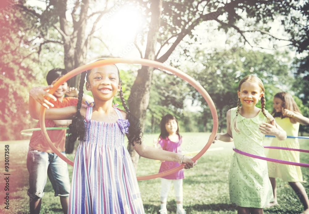 Children Playing Hula Hoop Activity Concept