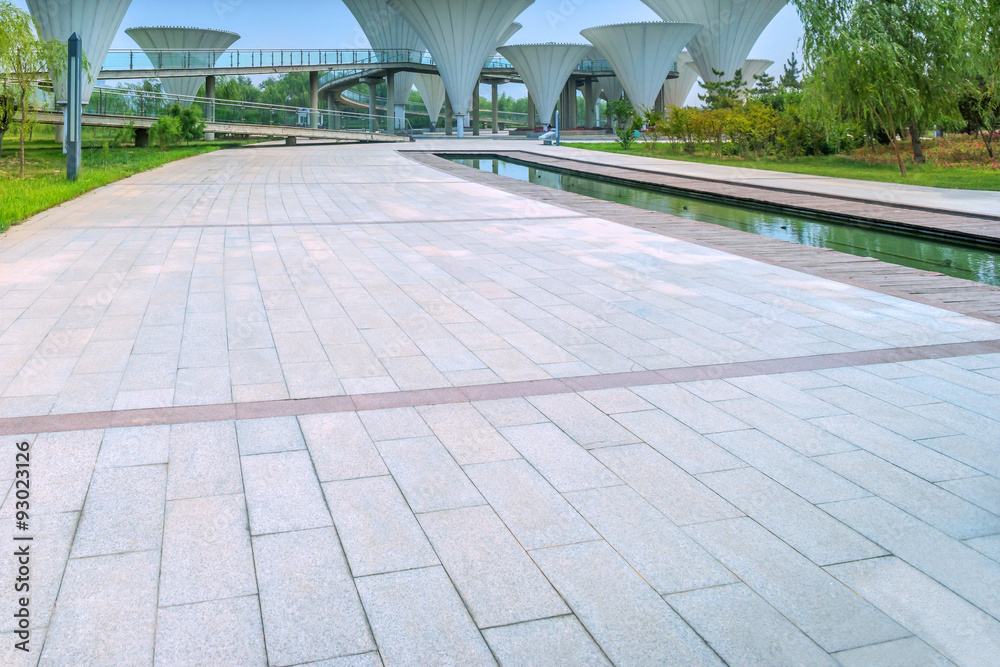 a modern square with mushroom shaped lamp