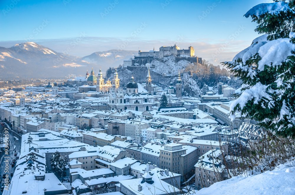 Historic city of Salzburg in winter, Austria