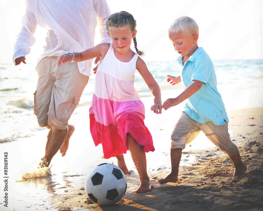 Father Daughter Son Beach Fun Summer Concept