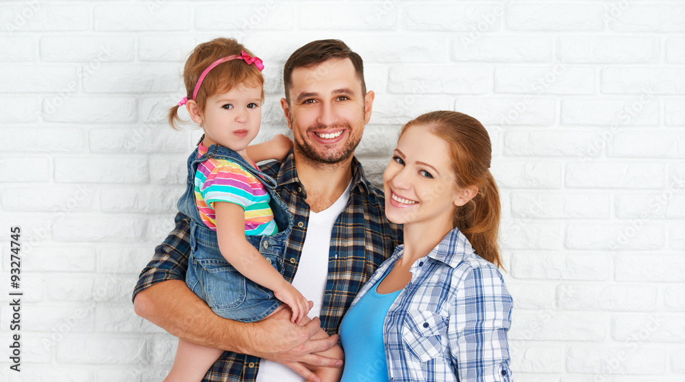 happy family home on brick wall background