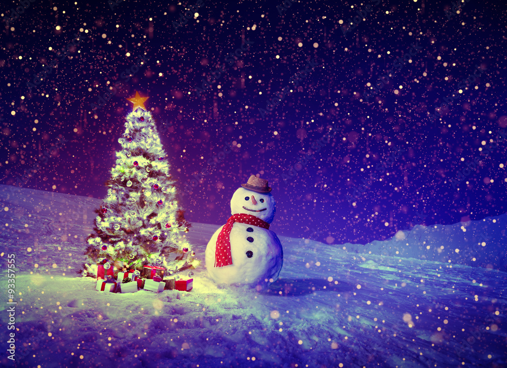 Christmas Tree Snowman Outdoor Concept