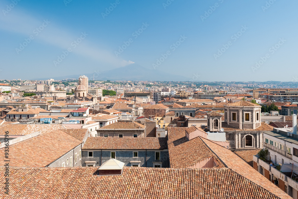 Aerial view of Catania with volcano Etna in background