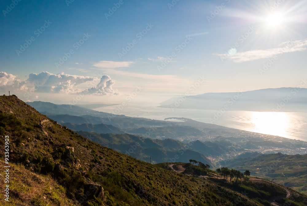 The strait of Messina seen from the summit of a mountain near Messina called Dinnammare