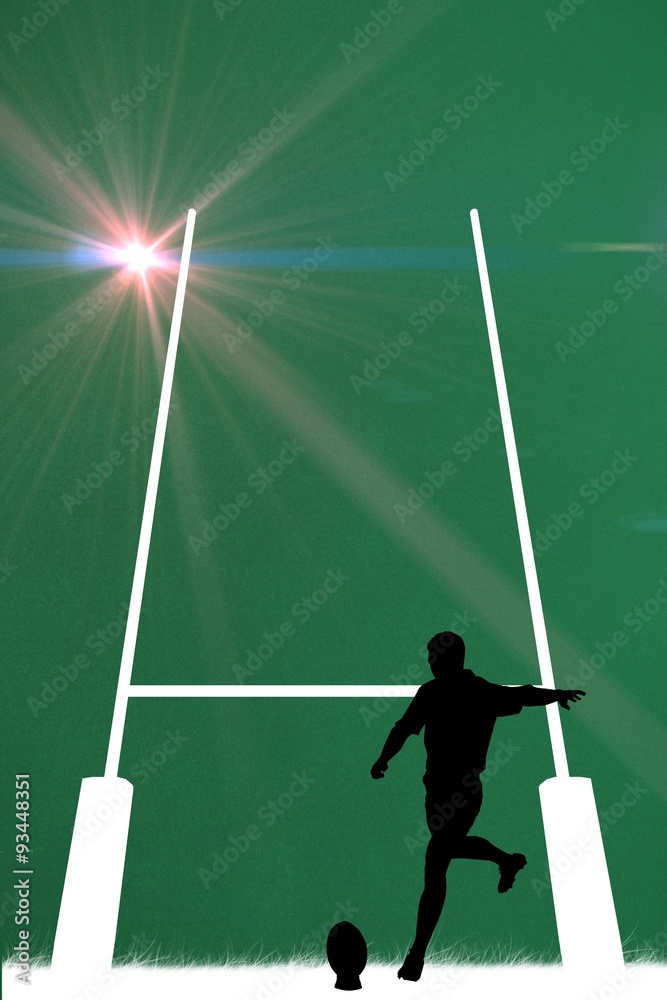 Composite image of silhouette of rugby player