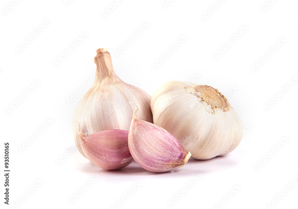 selective focus of garlic on white background