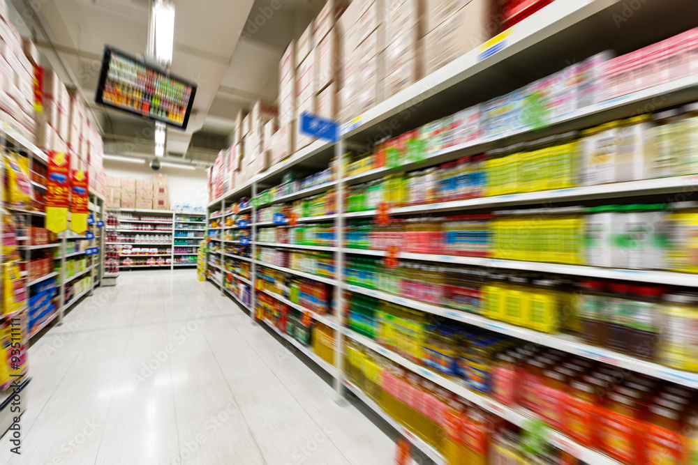 supermarket aisle, Motion Blur background。