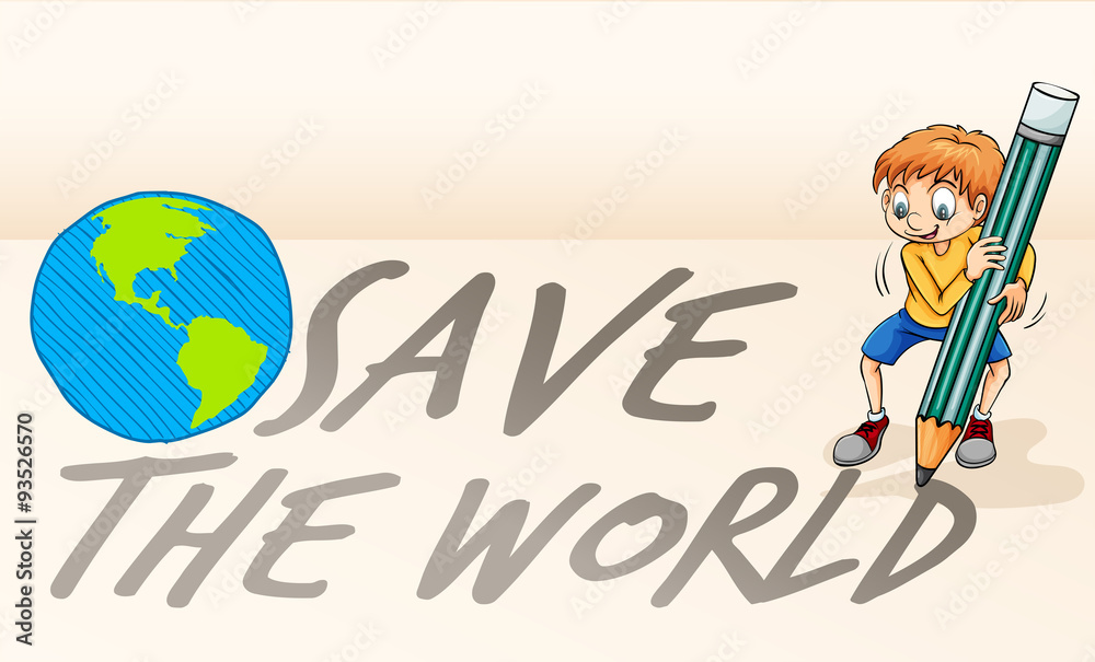 Save the world theme with boy and earth