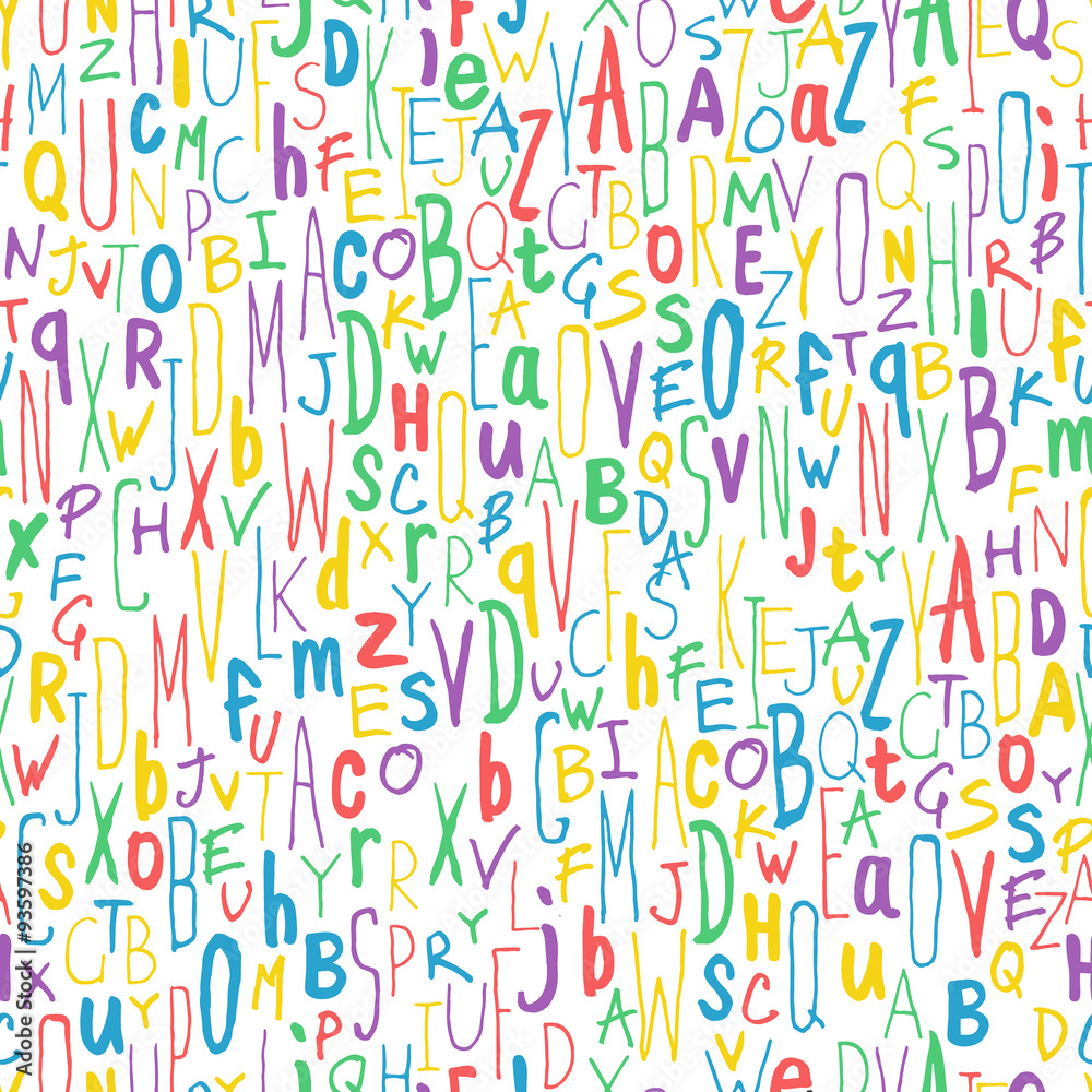 Colorful Different Letters. Alphabet Seamless Pattern. Hand-draw