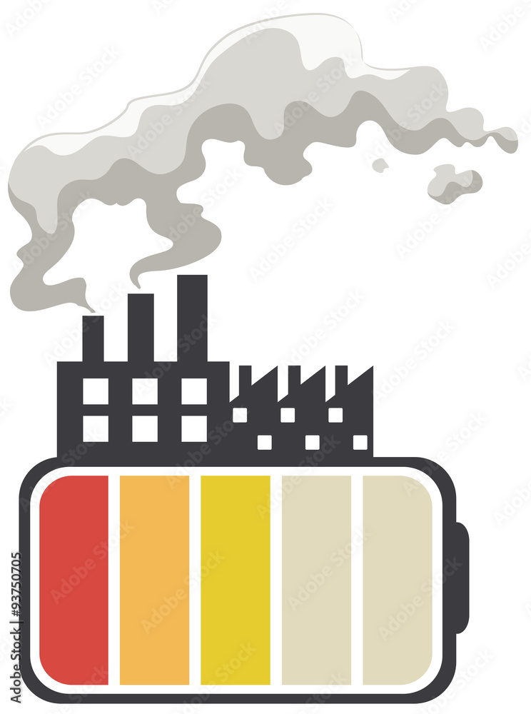 Save energy theme with battery and factory