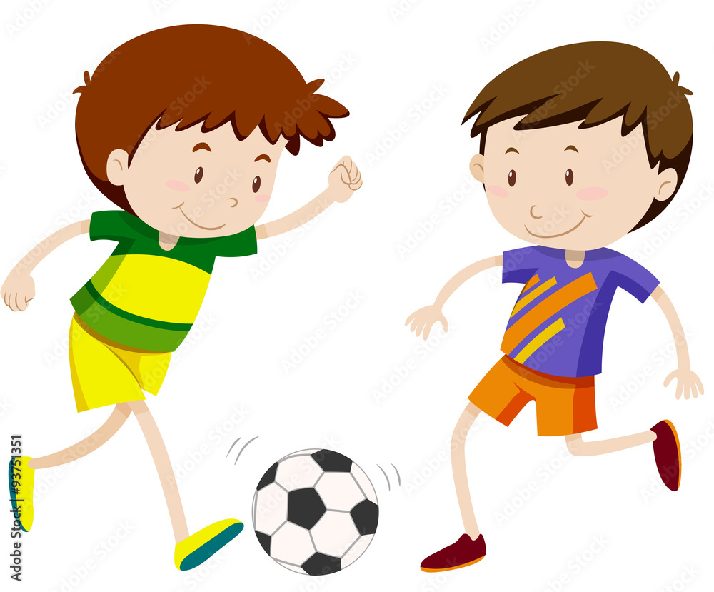 Two boy playing soccer