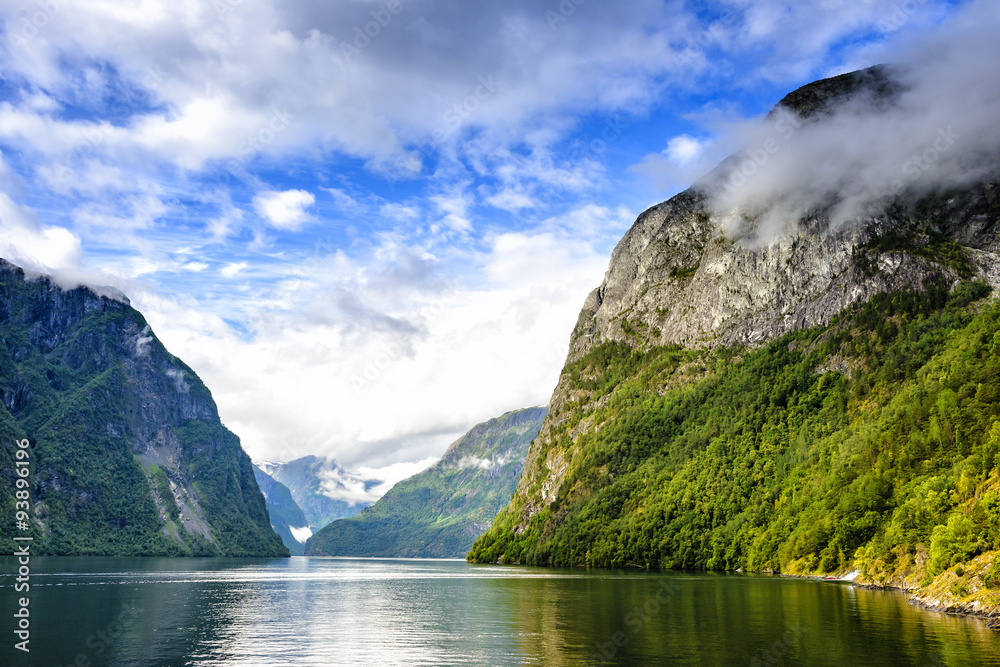 View from the ferry on the narrowest fjord in Norway