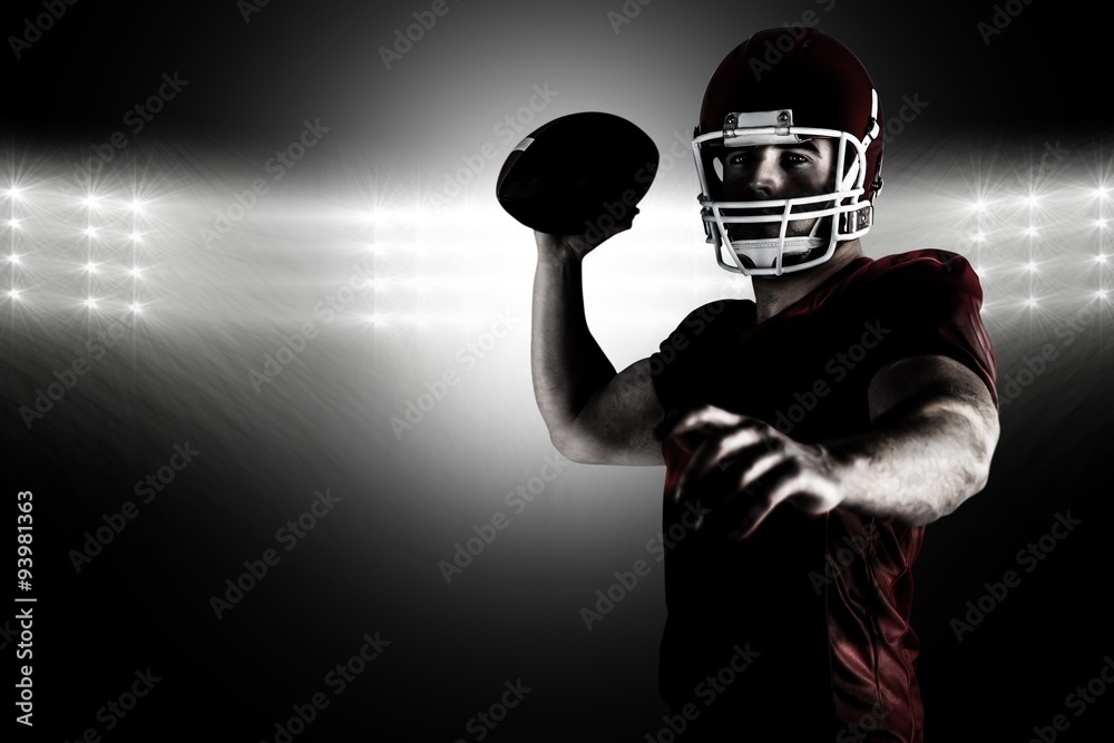 Composite image of american football player throwing ball