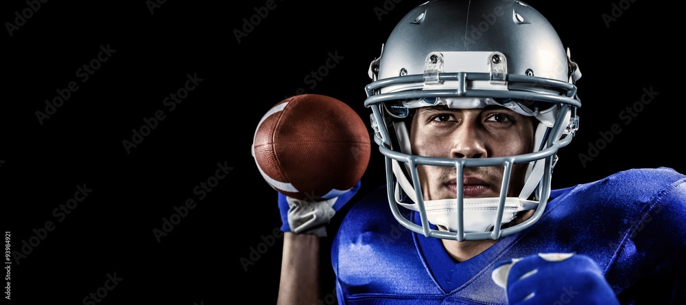 Composite image of close-up portrait of sportsman holding ball