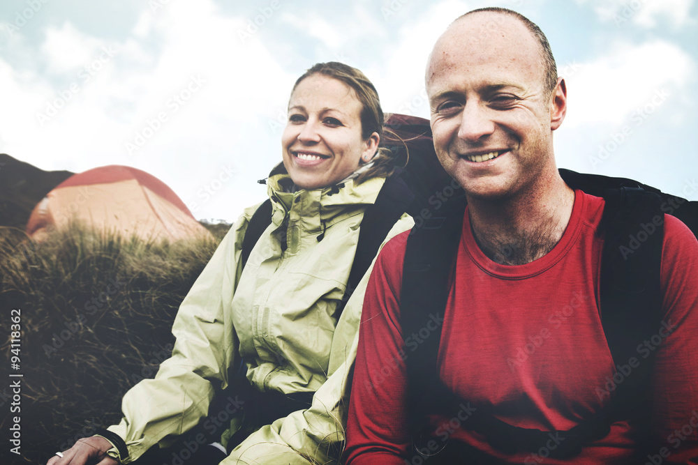 Hikers Camping New Zealand Mountain Concept