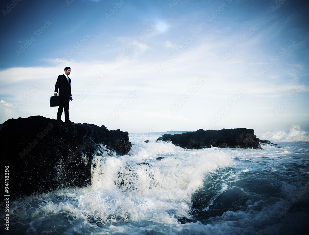 Businessman Staying Alone on the Island Concept