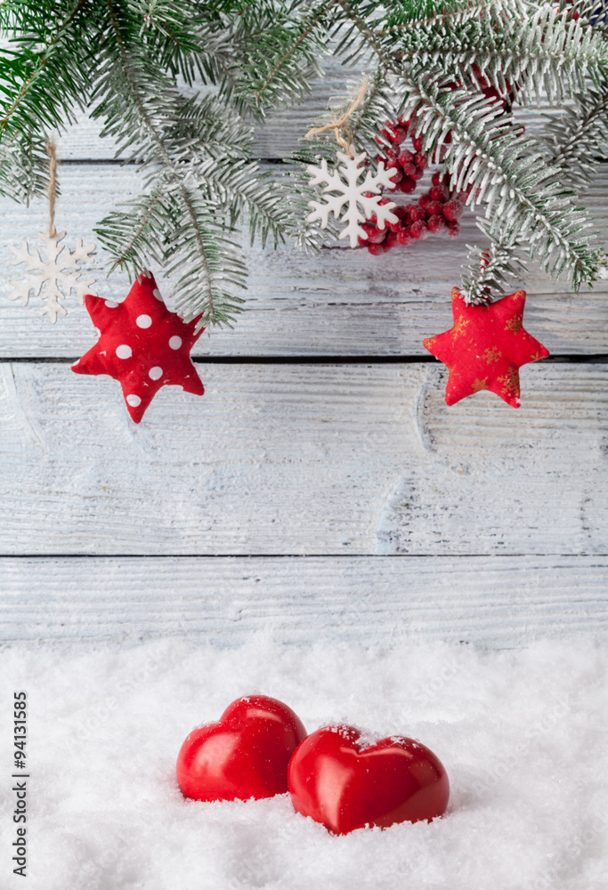 Christmas still life decoration with wooden background