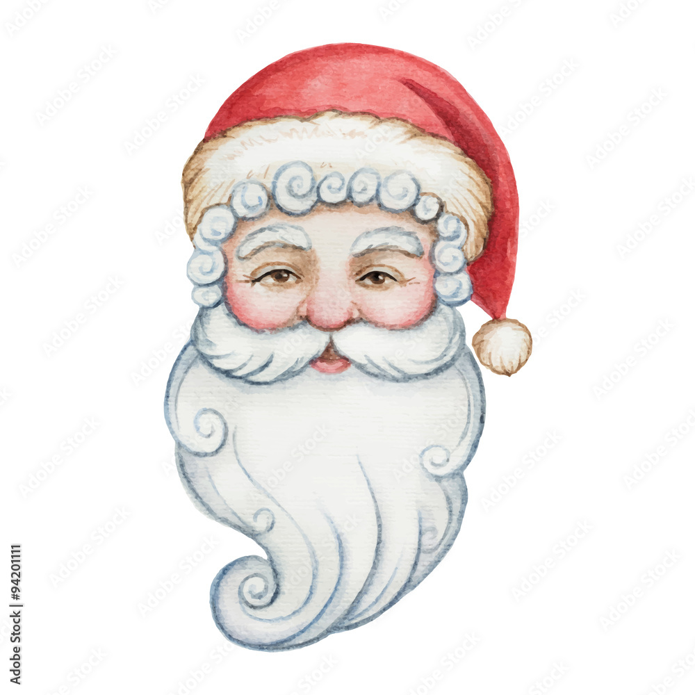 Watercolor head of Santa Claus.