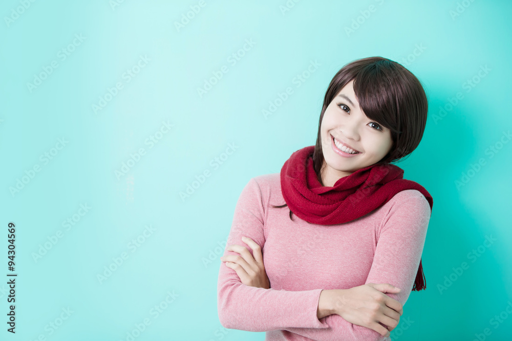 Young woman wearing winter clothing