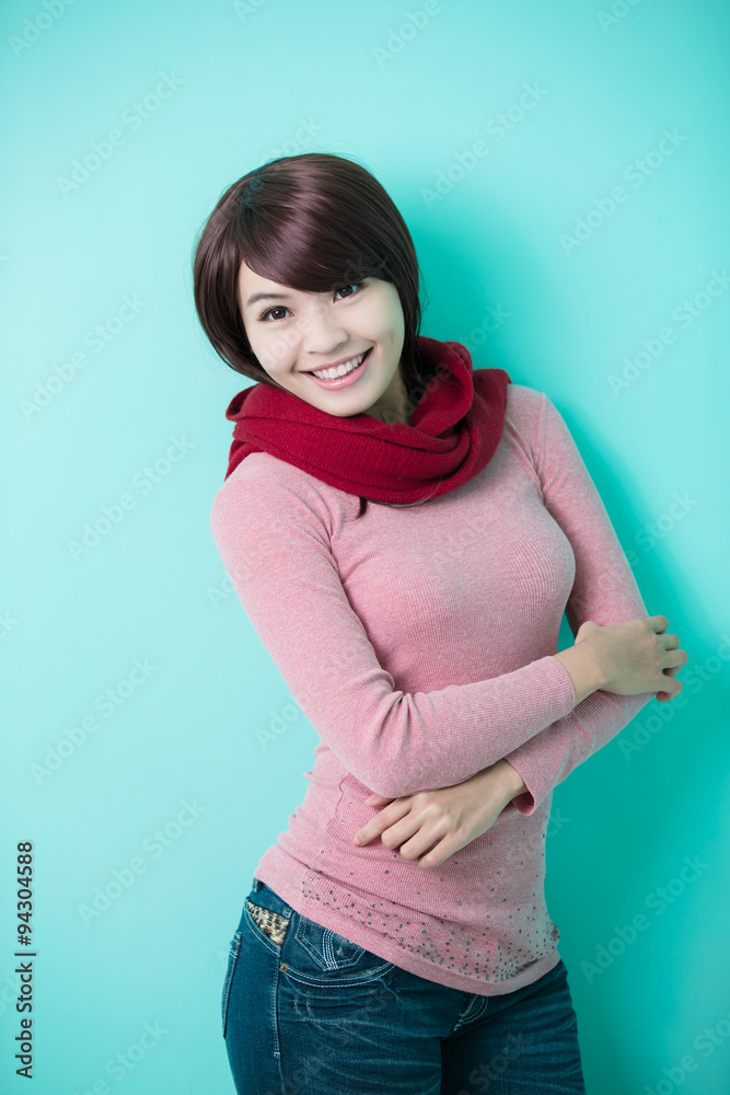 Young woman wearing winter clothing