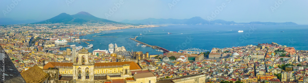 City of Naples with Mt Vesuvius at sunset, Campania, Italy