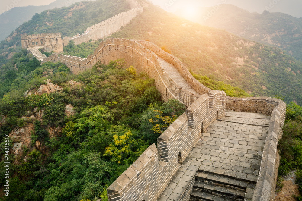 Great wall under sunshine during sunset，in Beijing, China