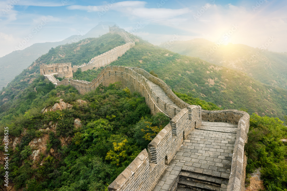 Great wall under sunshine during sunset，in Beijing, China