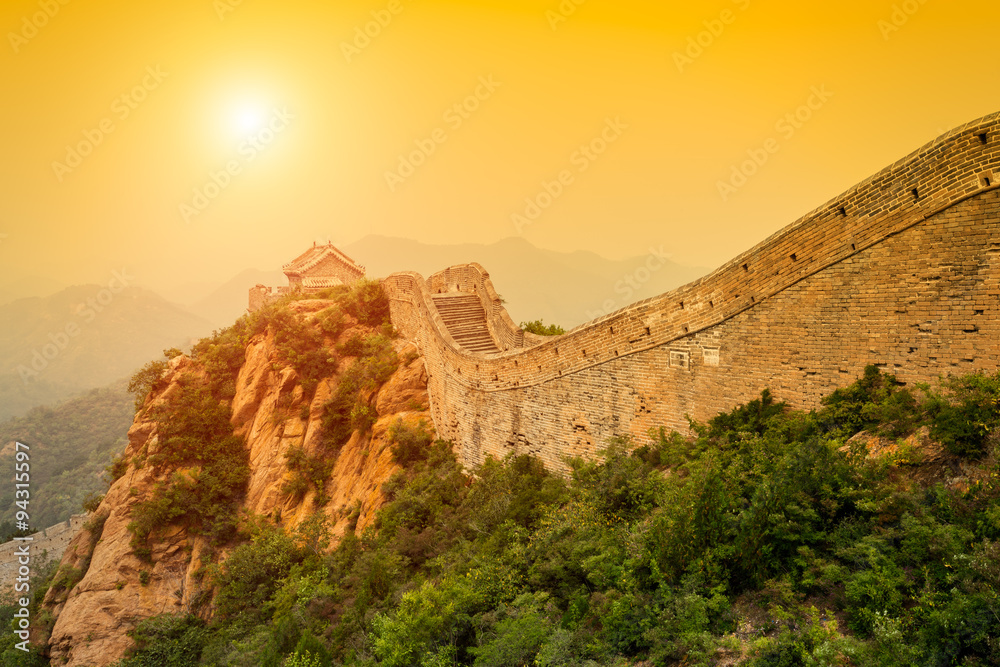 Great wall under sunshine during sunset，in Beijing, China