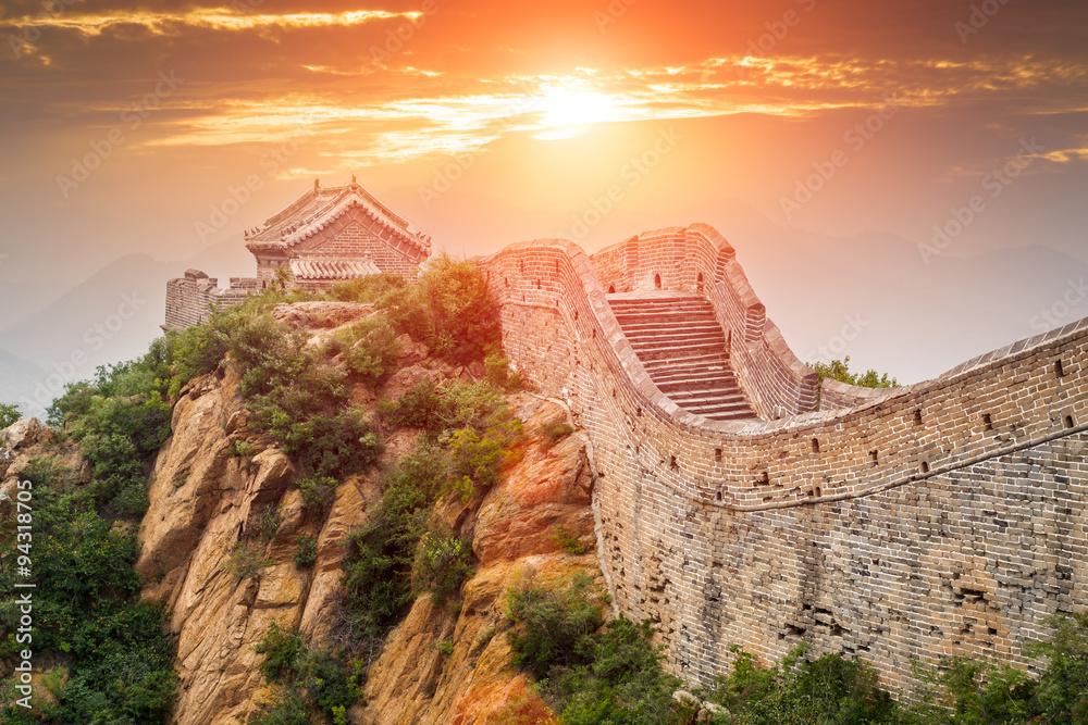 Great wall under sunshine during sunset，in Beijing, China