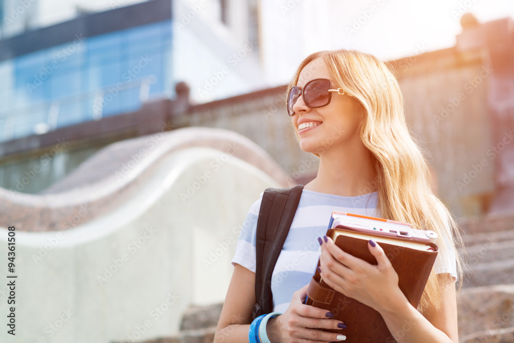 Student girl at staircase