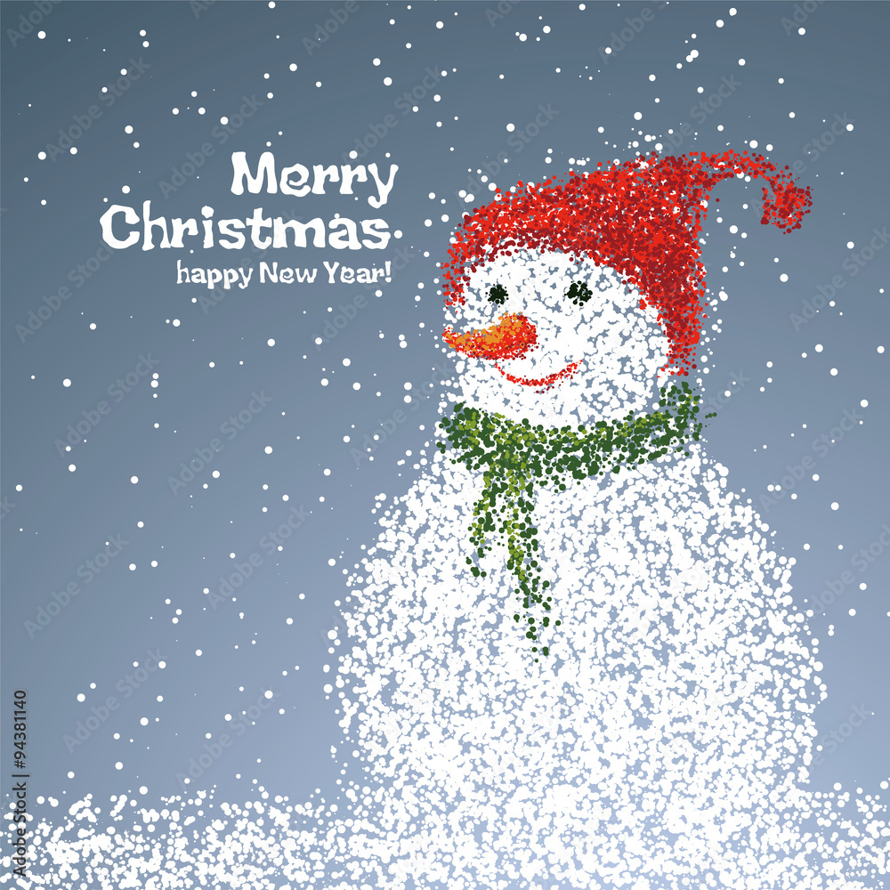 Snowman illustrations particles, it can be used New Year or Christmas card.