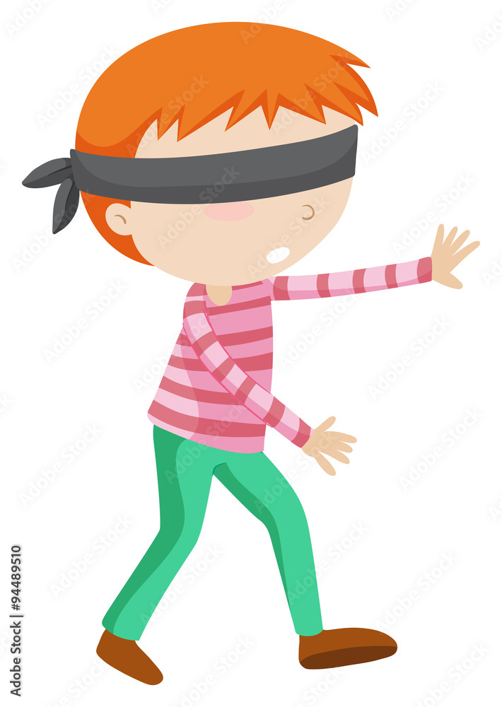 Boy blindfolded walking alone