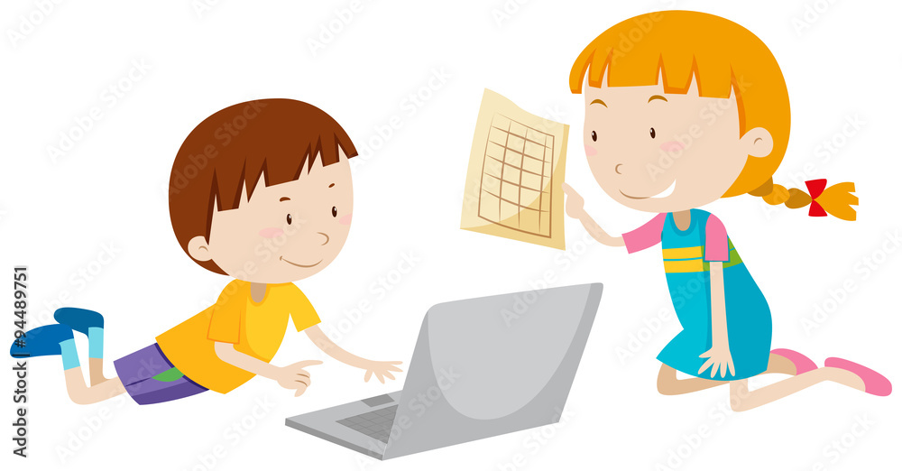 Boy and girl working on computer