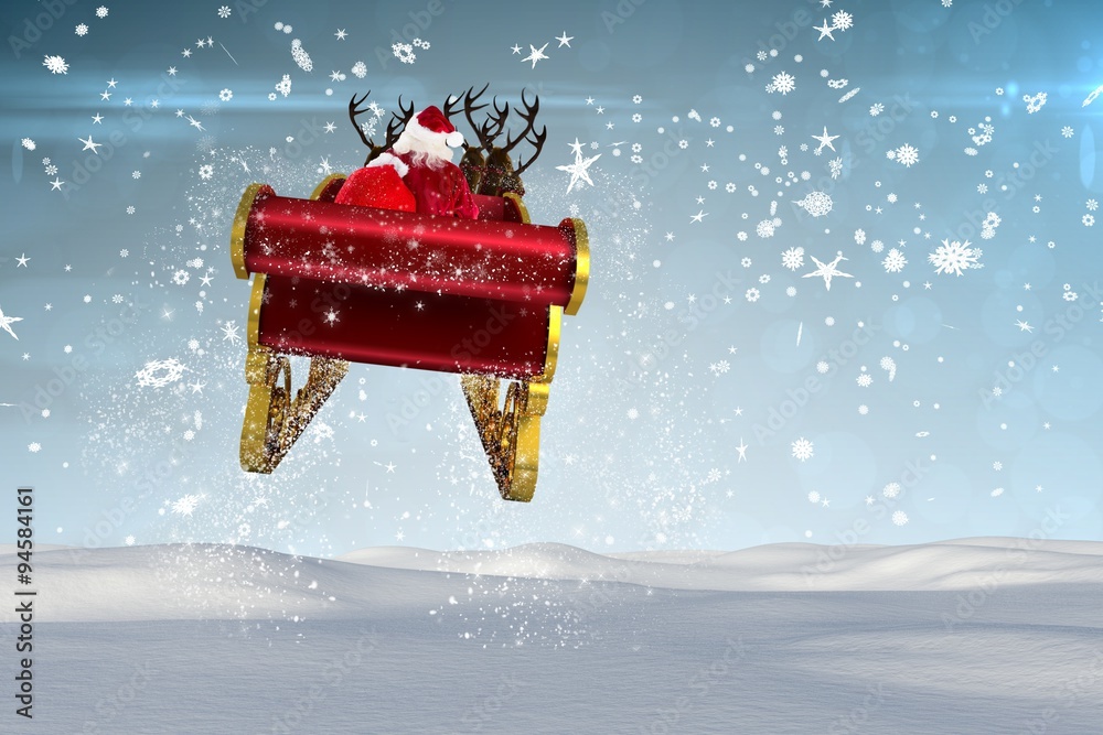 Composite image of santa flying his sleigh