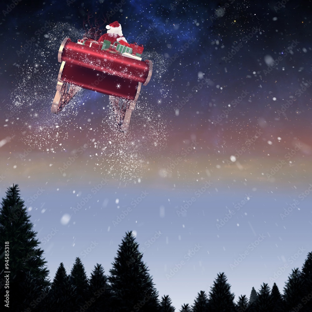 Composite image of santa flying his sleigh