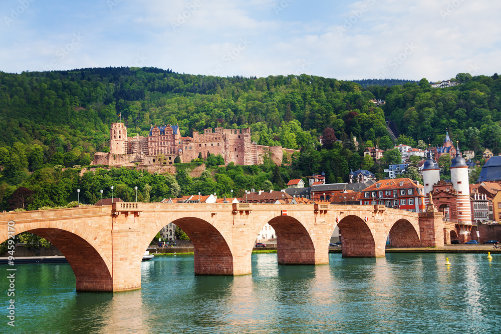 Alte Brucke, castle, Neckar river in Heidelberg