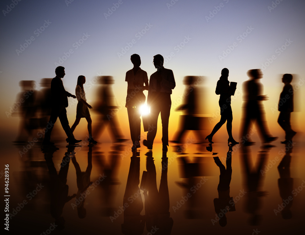 Business People Walking Silhouette Concept